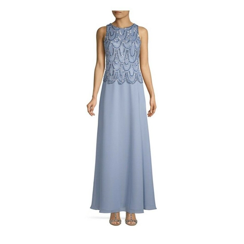 JKara Sleeveless Beaded Top Chiffon Dress